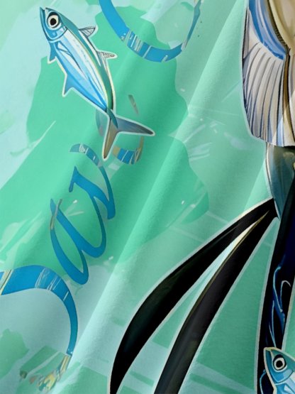 Moisture-wicking Swordfish Ocean Chest Pocket Hawaiian Shirt