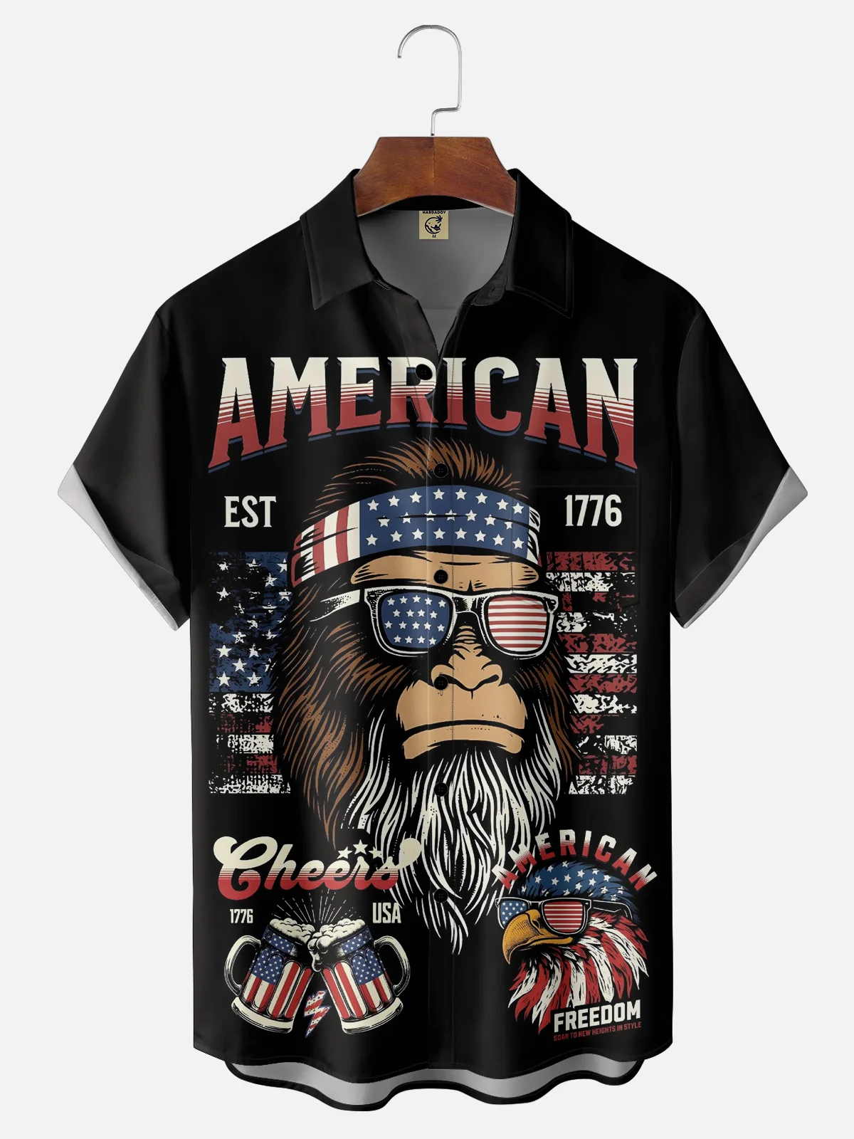 National American Bigfoot Patriotic Wicking Hawaiian Shirt