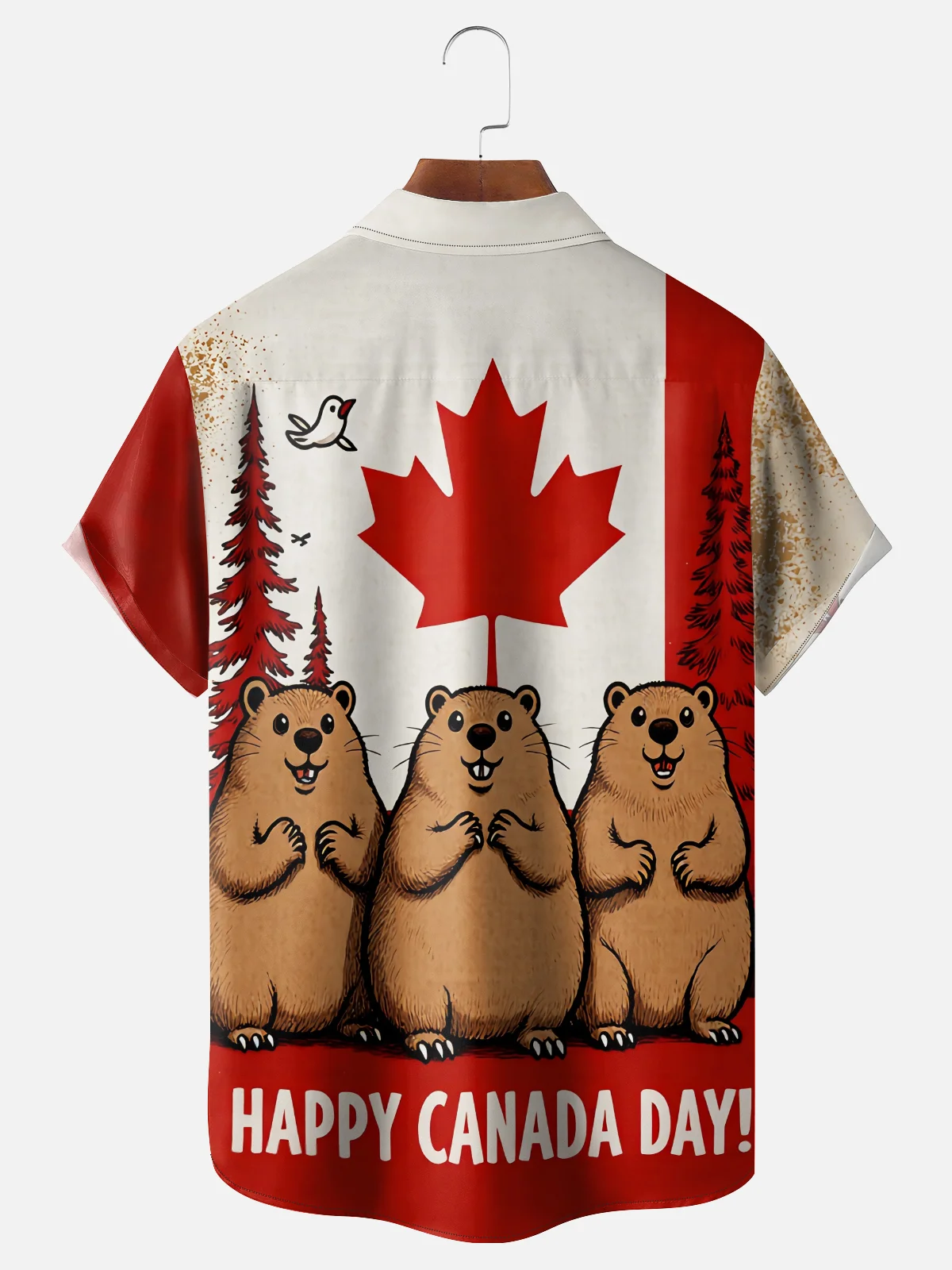 Moisture Wicking Canada Day Maple Leaf Flag Beaver Chest Pocke Holiday Hawaiian Shirt