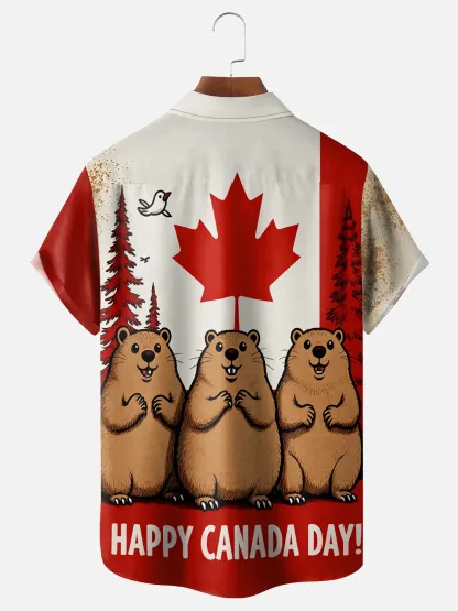 Moisture Wicking Canada Day Maple Leaf Flag Beaver Chest Pocke Holiday Hawaiian Shirt