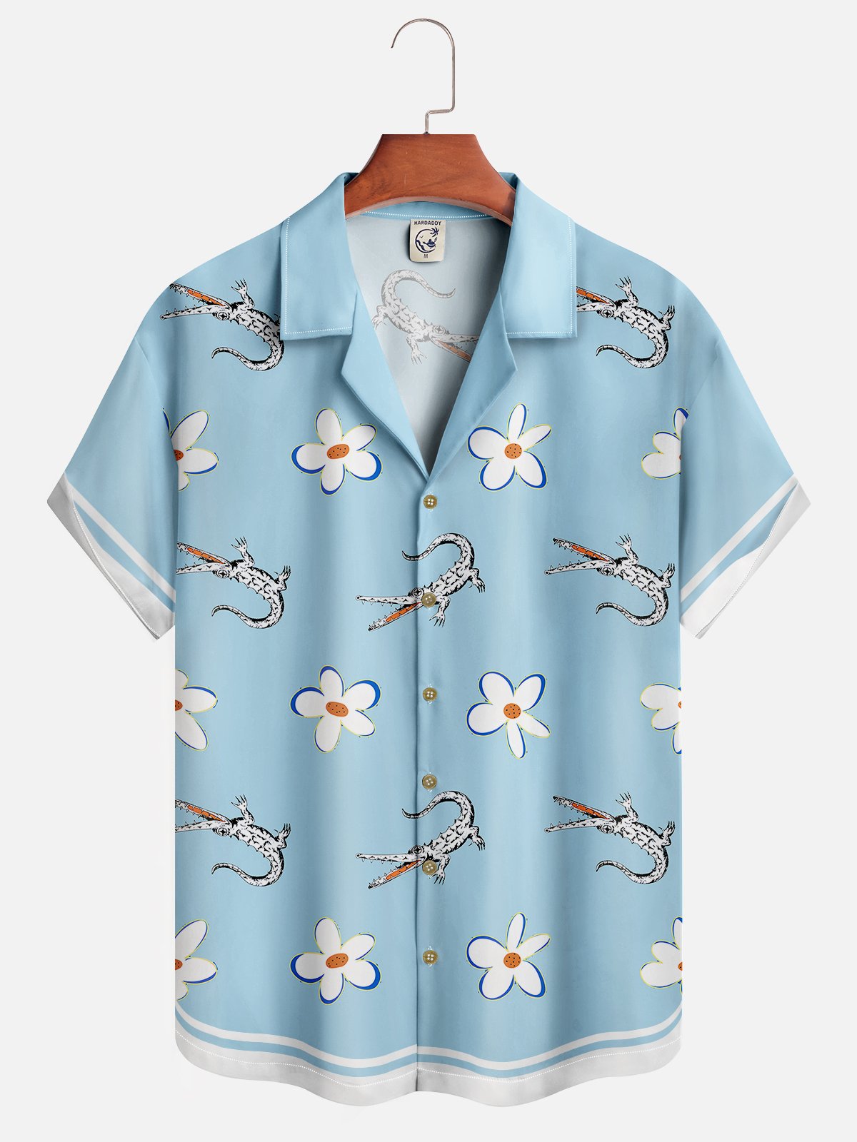 Moisture Wicking White Lotus Crocodile Chest Pocket Hawaiian Shirt