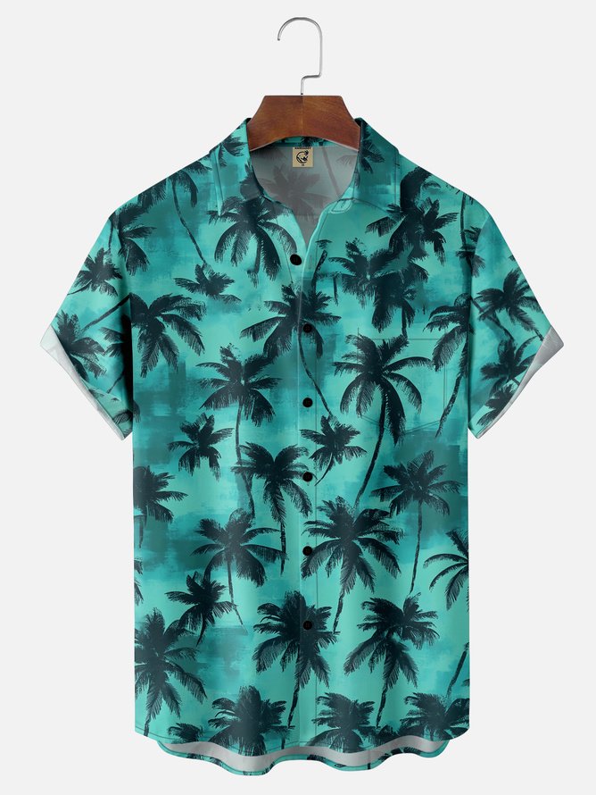 Tall Size Moisture-wicking Palm Tree Chest Pocket Hawaiian Shirt