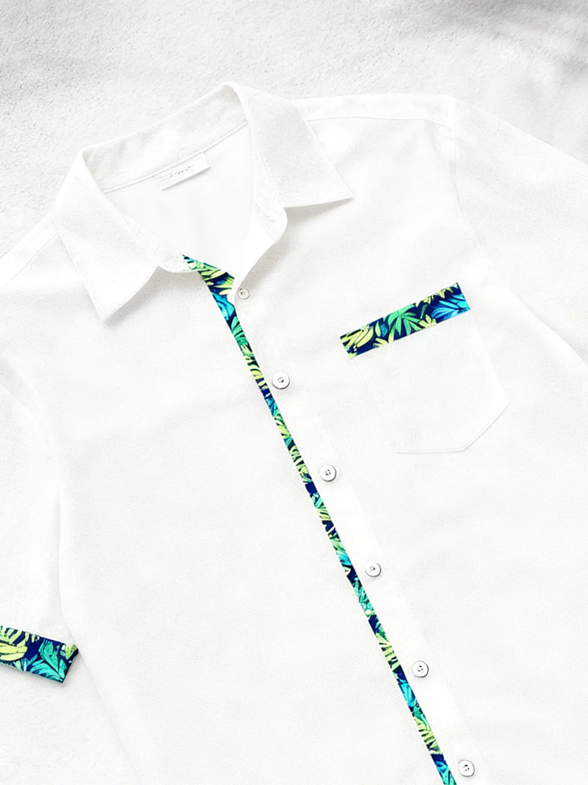 Linen Texture Plant Based Solid Color Patchwork Chest Pocket Holiday Hawaiian Shirt