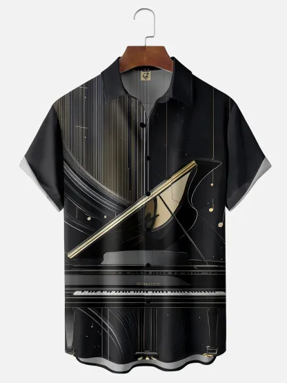 Moisture-wicking Music Piano Chest Pocket Casual Shirt