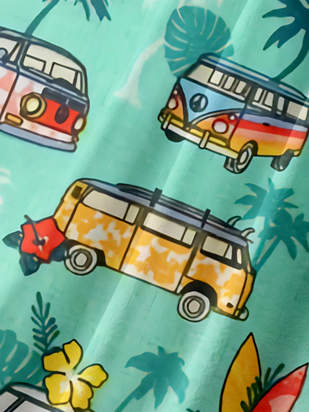 Moisture-wicking Palm Tree Vintage Car Chest Pocket Hawaiian Shirt