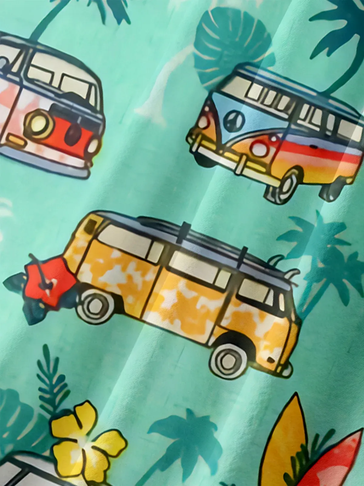 Moisture-wicking Palm Tree Vintage Car Chest Pocket Hawaiian Shirt