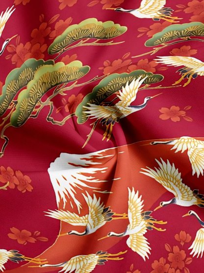 Moisture Wicking Botanical Ukiyo-e Crane Chest Pocket Hawaiian Shirt