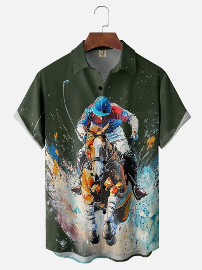 Moisture-wicking Kentucky Derby Horse Racing Chest Pocket Casual Shirt