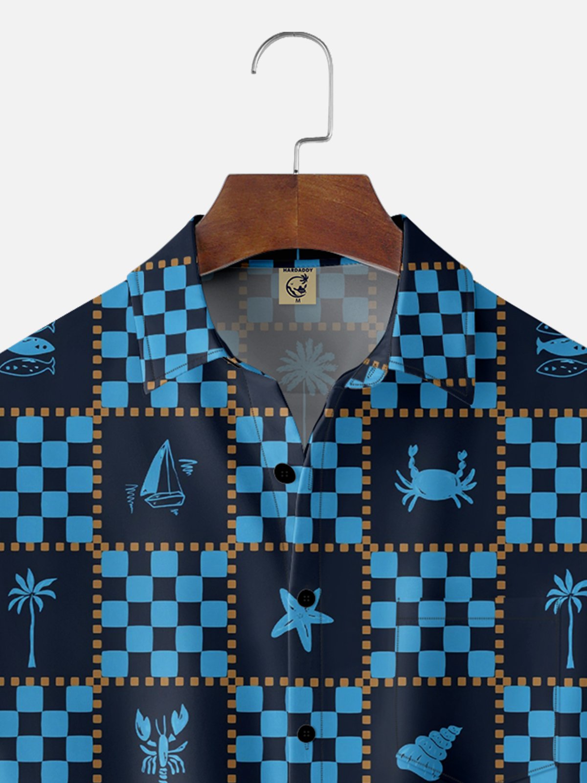 Moisture Wicking Geometric Flowers Ocean Animals Chest Pocket Hawaiian Shirt