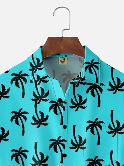 Moisture-wicking Palm Tree Chest Pocket Hawaiian Shirt