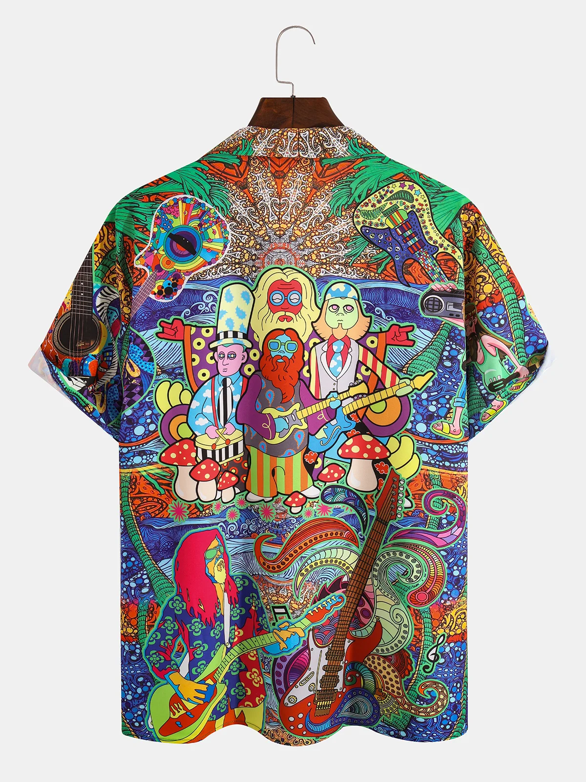 Hardaddy Hawaiian Hippie Retro Music Elements Men's Casual Short-sleeved Shirt