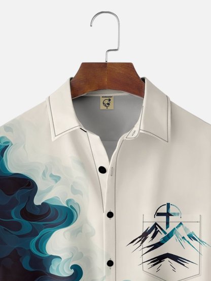 Moisture-wicking Easter Gradient Color Cross Chest Pocket Casual Shirt