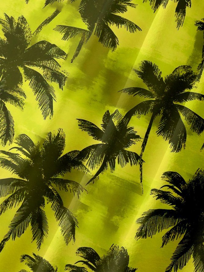 Tall Size Moisture-wicking Palm Tree Chest Pocket Hawaiian Shirt