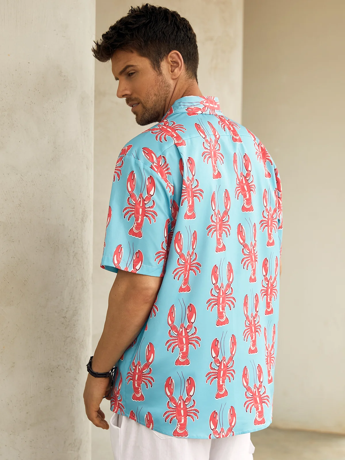 Lobster Chest Pocket Short Sleeve Hawaiian Shirt