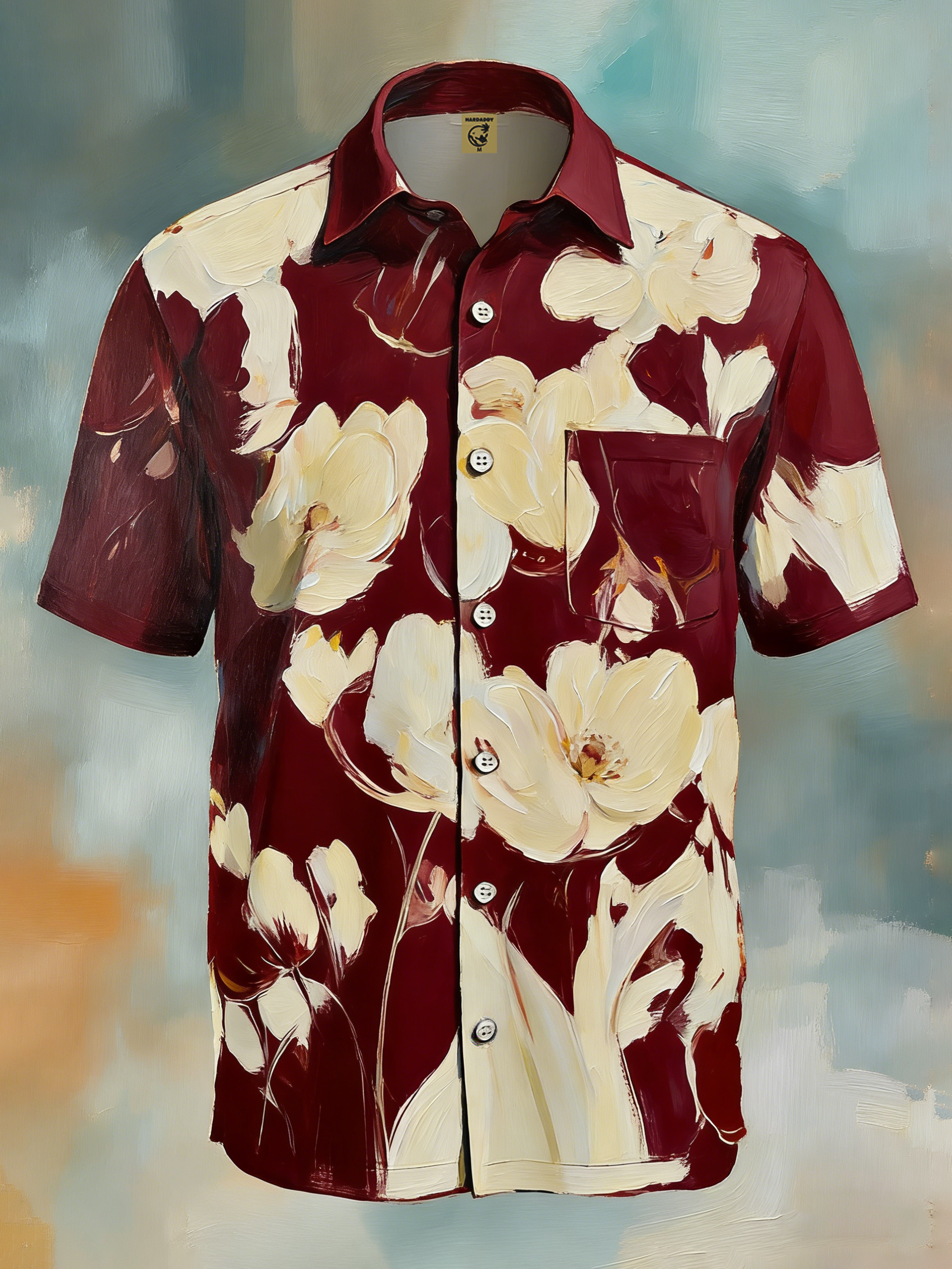 Moisture-wicking Floral Tulips Chest Pocket Hawaiian Shirt
