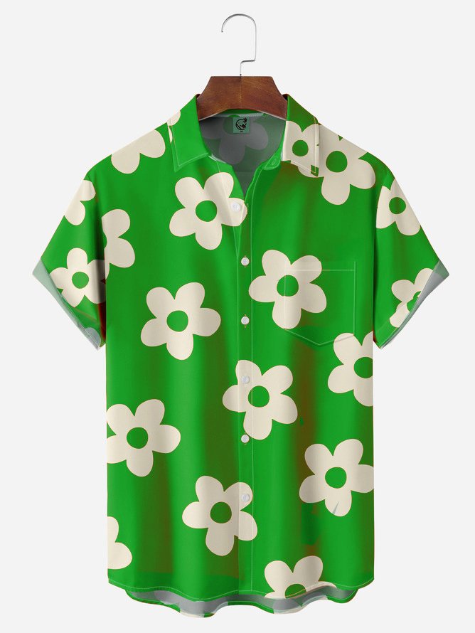 Floral Chest Pocket Short Sleeve Hawaiian Shirt