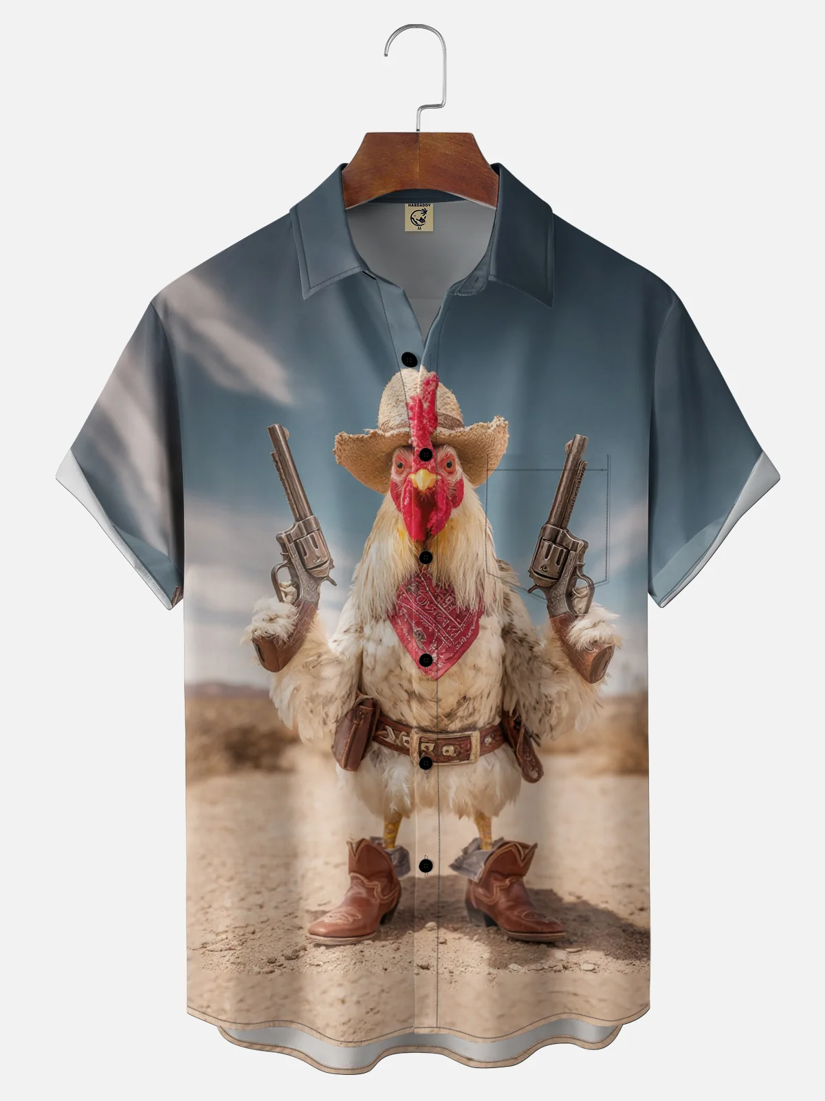 Moisture Wicking Fun Western Cowboy Chicken Chest Pocke Holiday Hawaiian Shirt