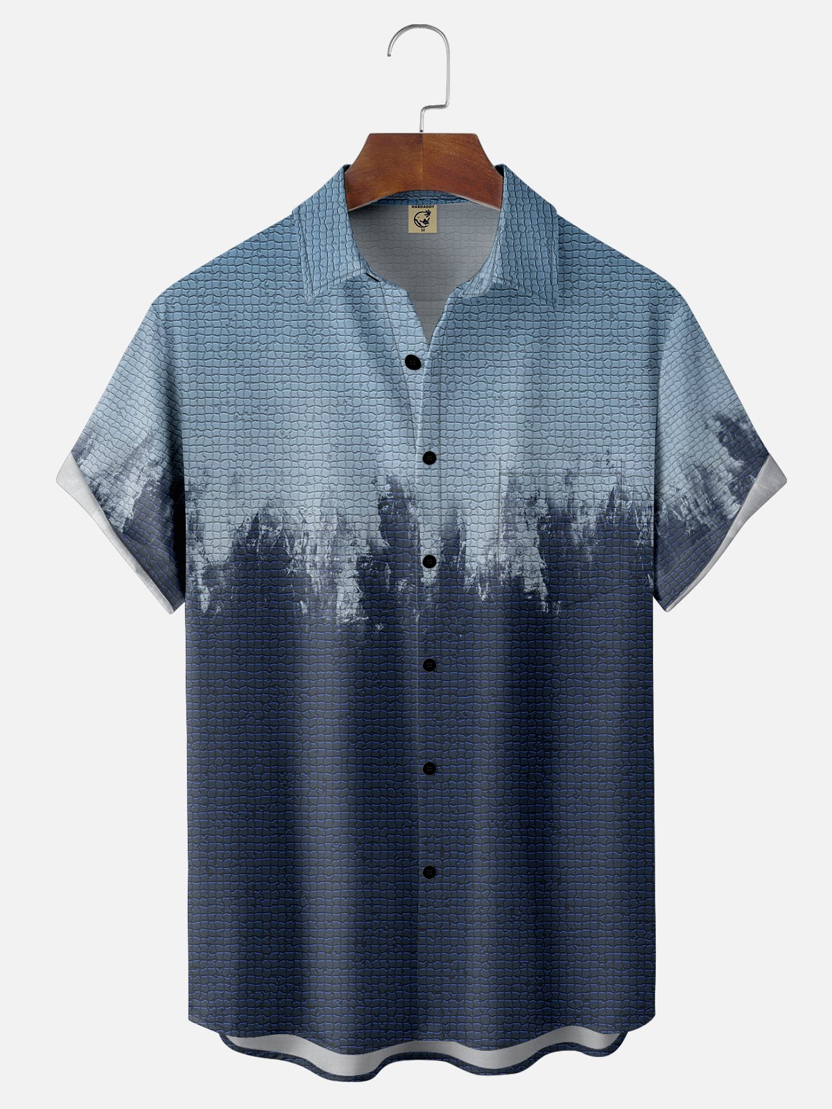 Moisture-wicking Gradient Color Geomatric Chest Pocket Casual Shirt