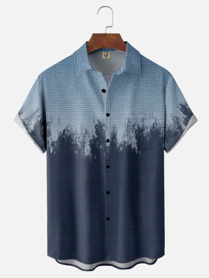 Moisture-wicking Gradient Color Geomatric Chest Pocket Casual Shirt