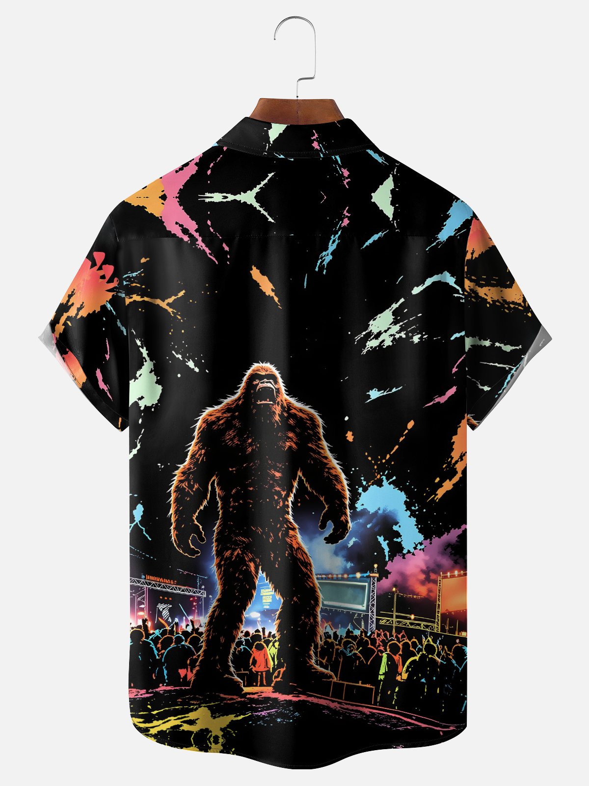 Moisture-Wicking Gradient Bigfoot Music Festival  Chest Pocket Hawaiian Shirt
