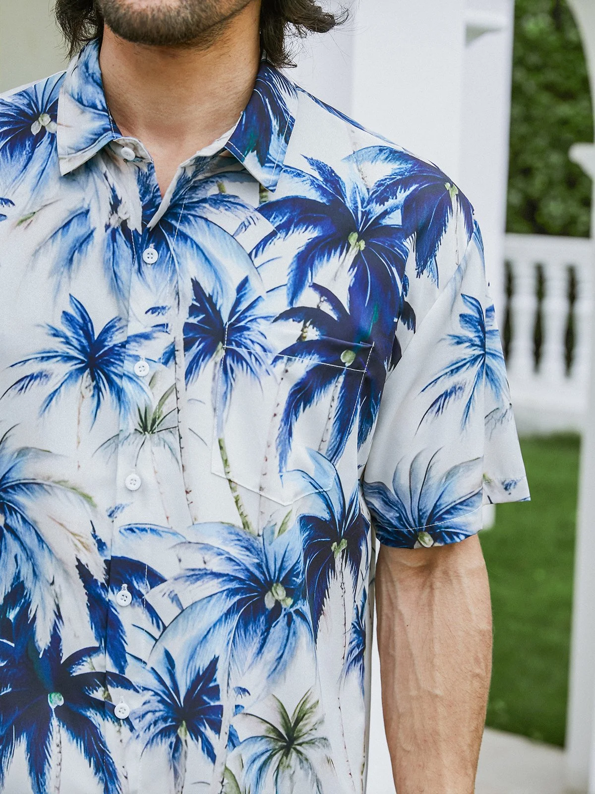 Palm Tree Chest Pocket Short Sleeve Hawaiian Shirt