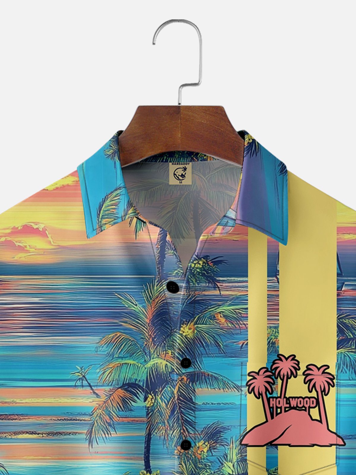 Moisture-wicking Tropical Palm Tree Chest Pocket Hawaiian Bowling Shirt