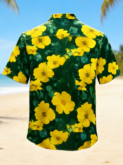Moisture-wicking Floral Chest Pocket Hawaiian Shirt