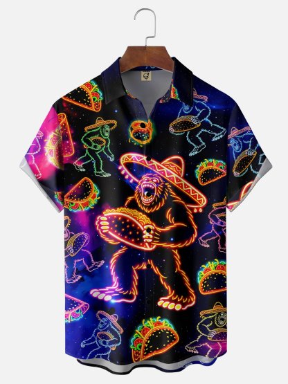 Moisture Wicking Cinco De Mayo Taco Bigfoot Chest Pocke Holiday Hawaiian Shirt