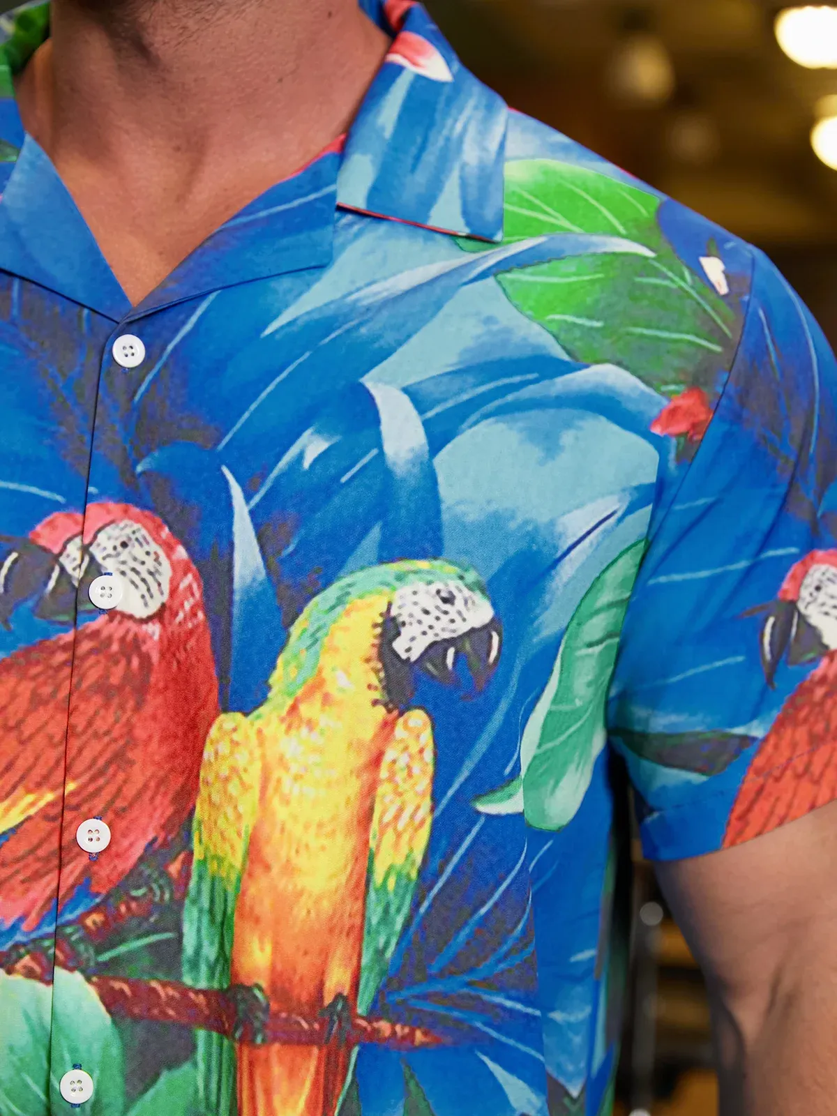 Mens Fancy Hawaiian Floral Parrots Print Casual Short Sleeve Aloha Shirt