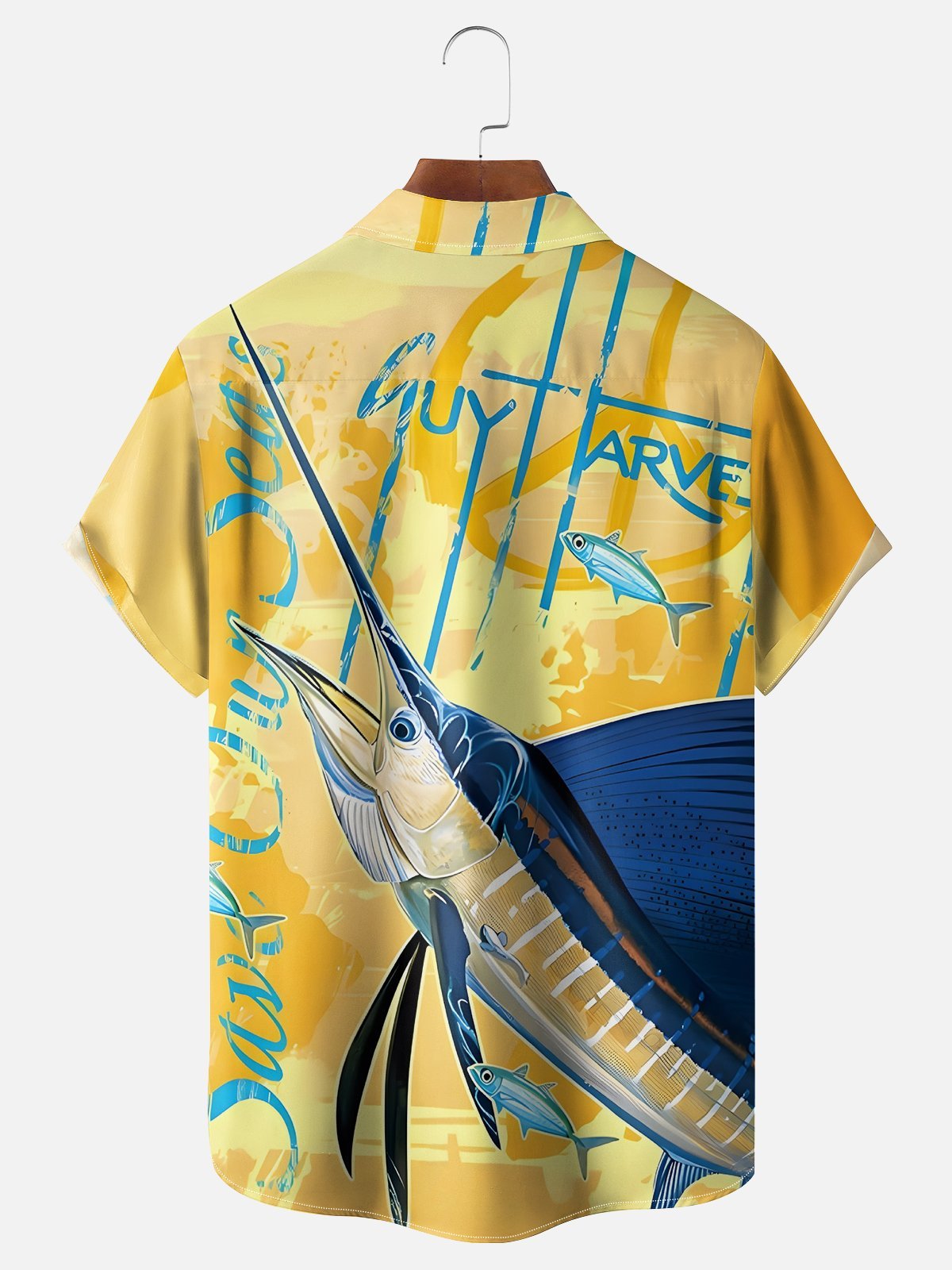 Moisture-wicking Swordfish Ocean Chest Pocket Hawaiian Shirt