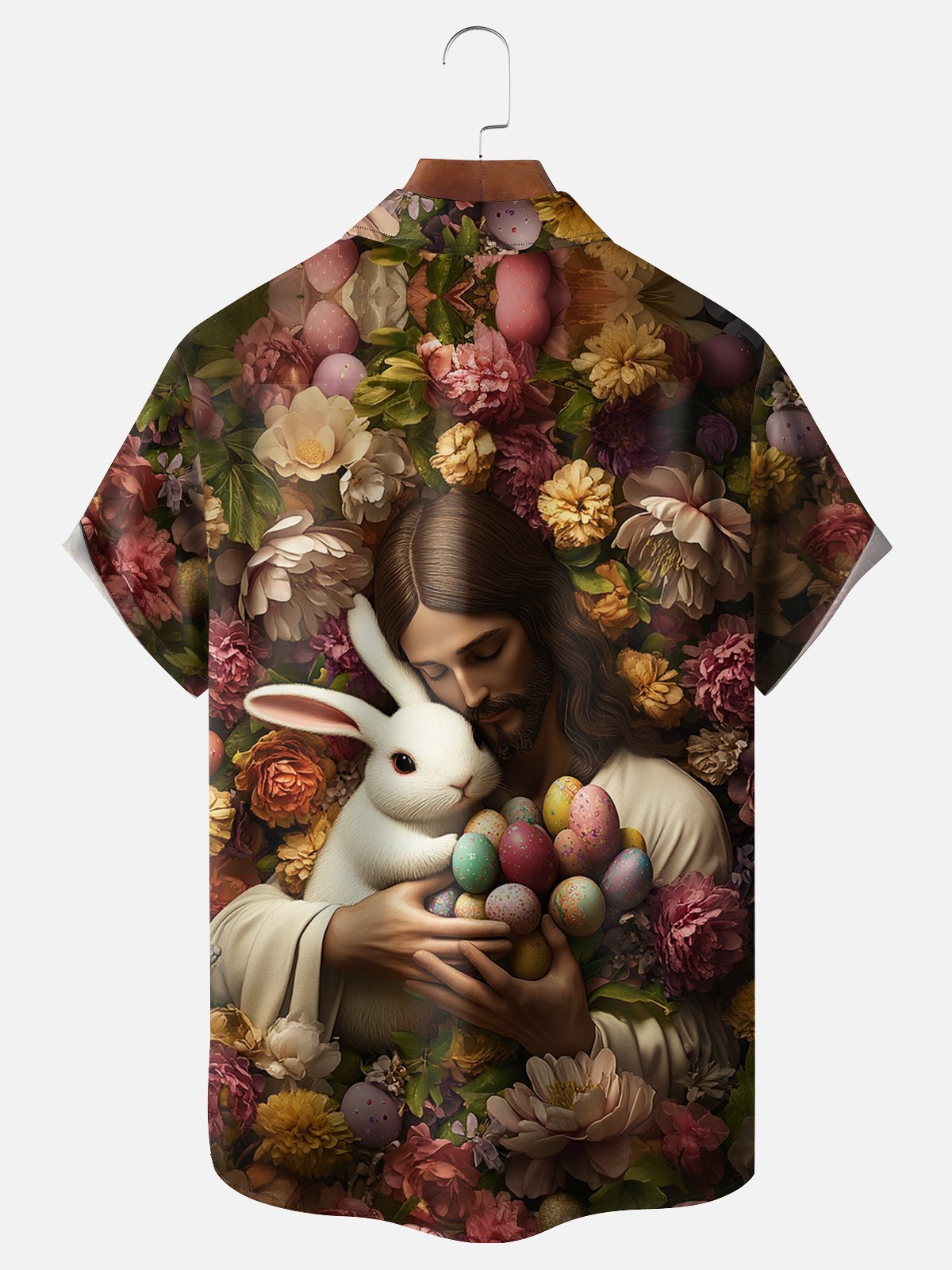 Moisture-wicking Easter Christian Jesus Bunny Rabbit Eggs Chest Pocket Casual Shirt