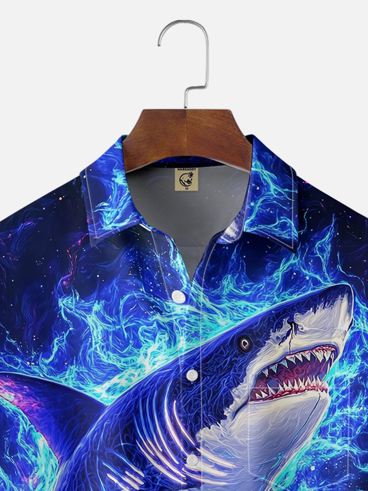 Moisture-wicking Blue Art Ocean Shark Chest Pocket Hawaiian Shirt