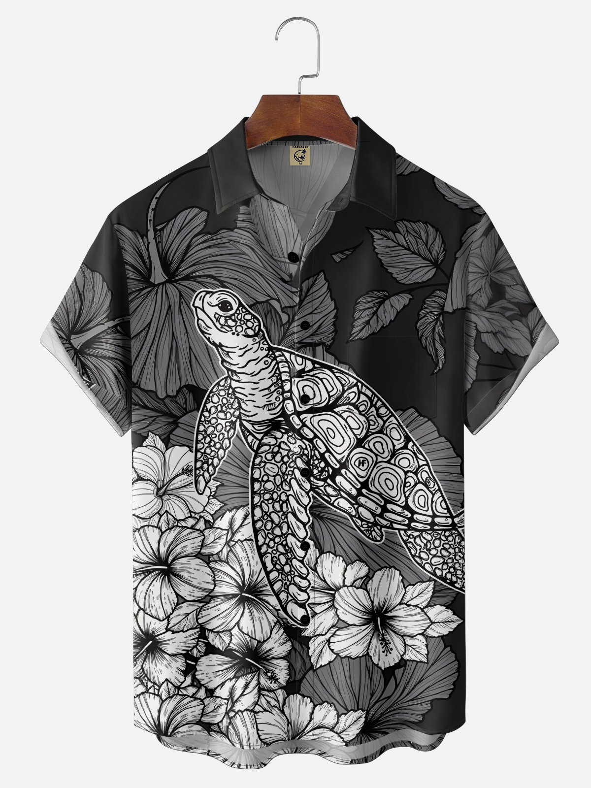 Moisture Wicking Botanical & Turtle Chest Pocket Holiday Hawaiian Shirt