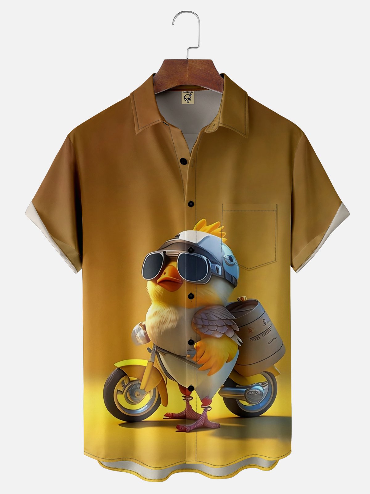 Moisture-wicking Bicycle Chicken Chest Pocket Hawaiian Shirt