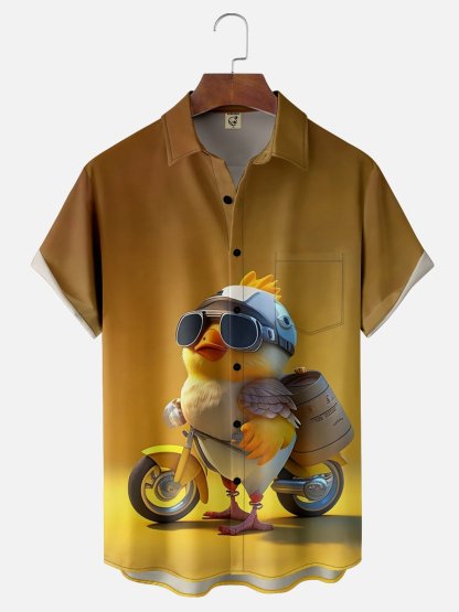 Moisture-wicking Bicycle Chicken Chest Pocket Hawaiian Shirt