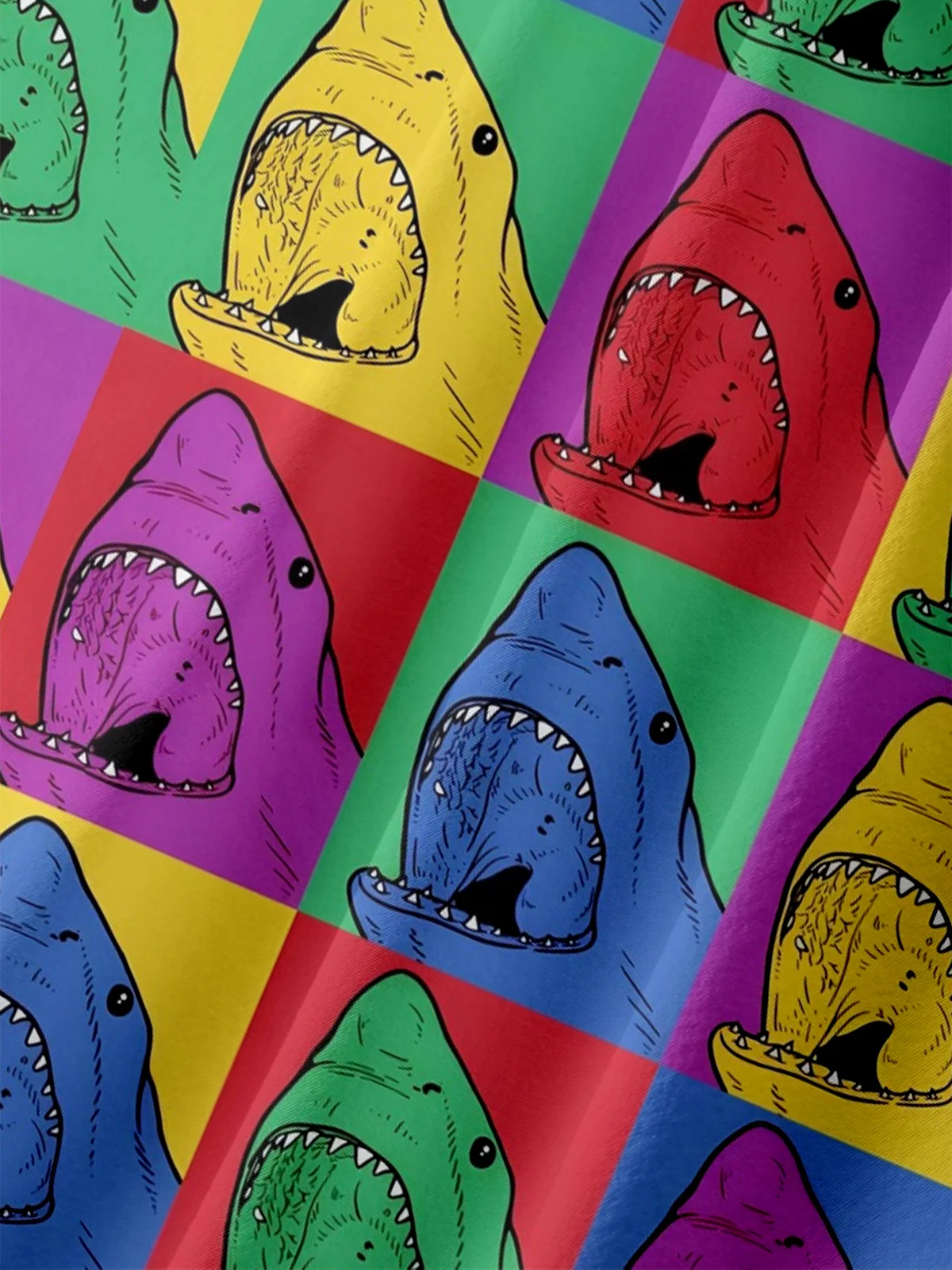 Moisture Wicking Ocean Animal Shark Chest Pocket Hawaiian Shirt