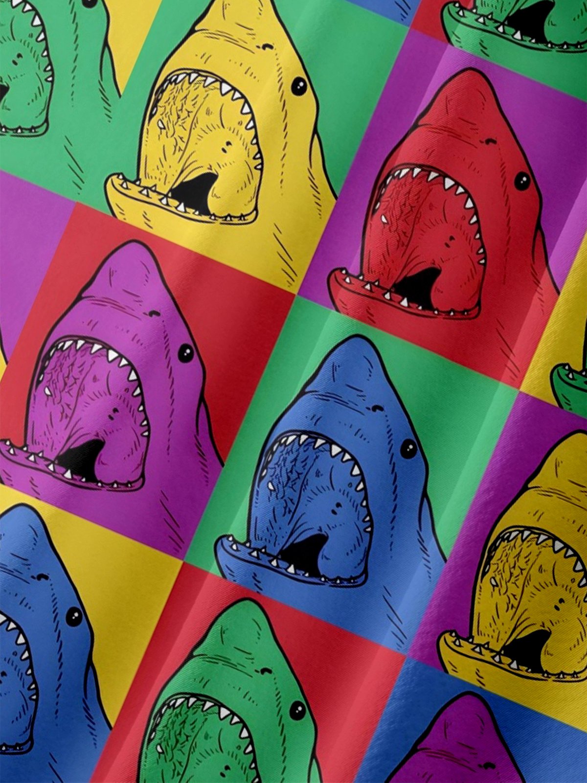 Moisture Wicking Ocean Animal Shark Chest Pocket Hawaiian Shirt