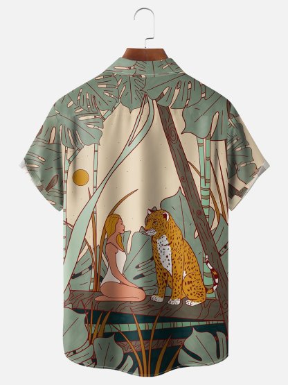 x Stephen Wade Moisture-wicking Beauty and the Leopard Art Painting Hawaiian Shirt