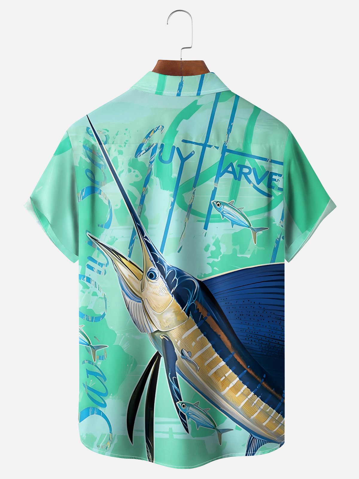 Moisture-wicking Swordfish Ocean Chest Pocket Hawaiian Shirt