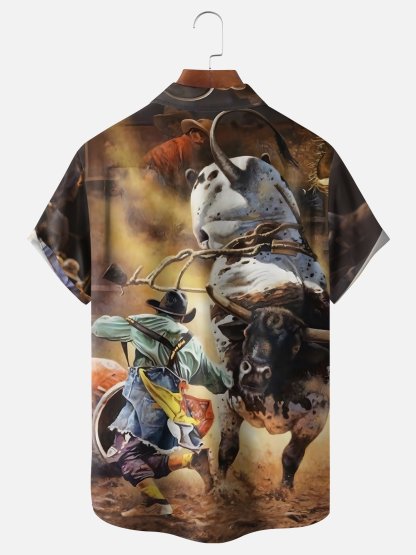 Moisture Wicking Western Cowboy Hat Chest Pocket Hawaiian Shirt