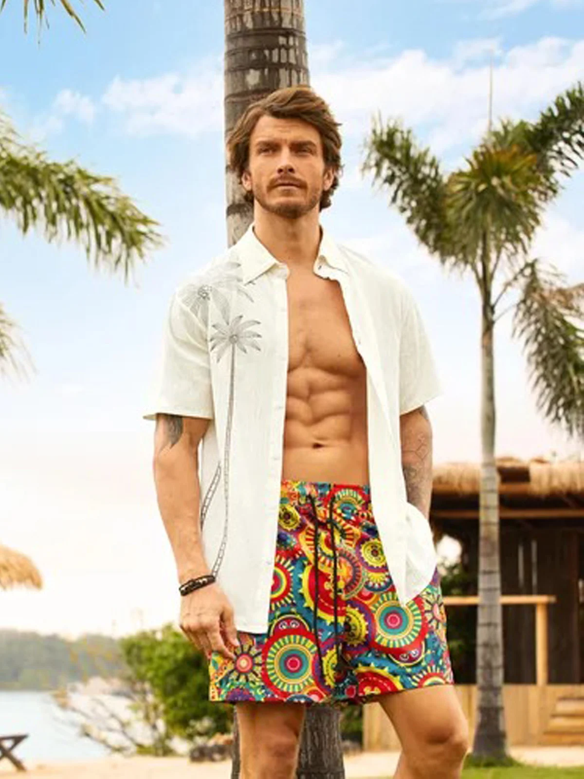 Casual Style Hawaiian Plant Coconut Tree Versatile Shirt