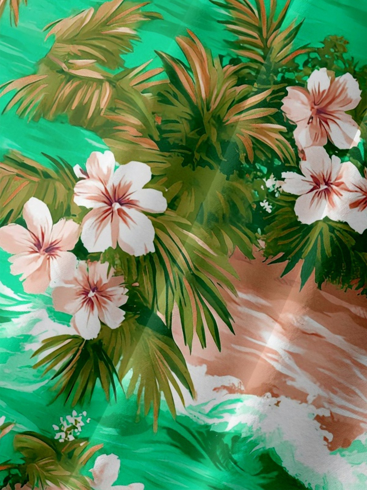 Moisture-wicking Tropical Palm Tree Floral Chest Pocket Hawaiian Shirt