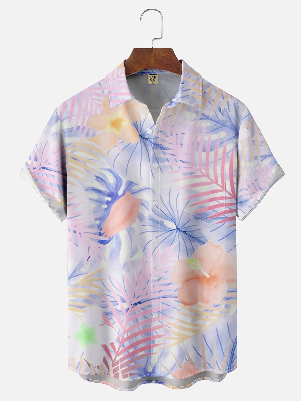 Moisture-wicking Palm Tree Hibiscus Flower Chest Pocket Hawaiian Shirt