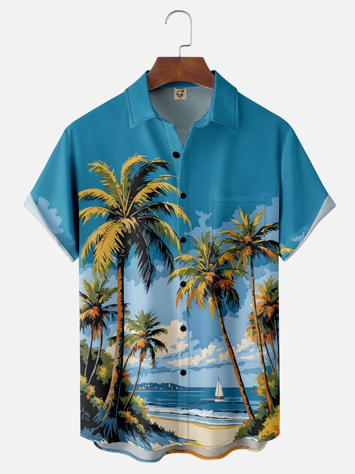 Moisture-wicking Coconut Tree Beach Chest Pocket Hawaiian Shirt