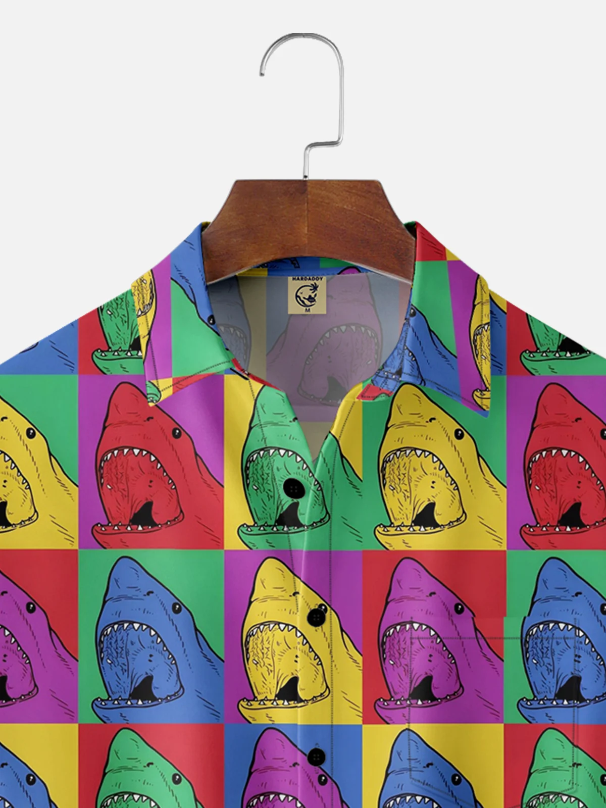 Moisture Wicking Ocean Animal Shark Chest Pocket Hawaiian Shirt