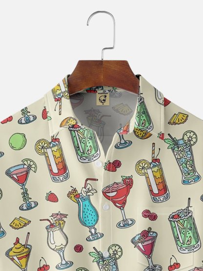 Moisture-wicking Cocktail Illustration Chest Pocket Hawaiian Shirt