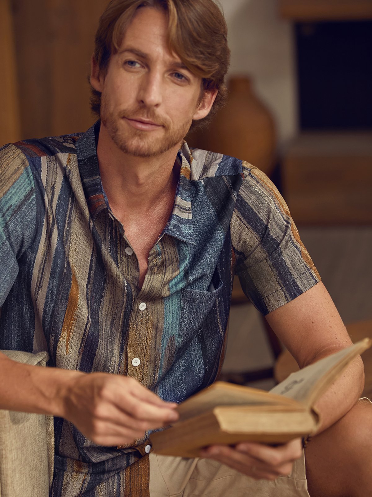 Shirts For Father Leisure Vacation Abstract Gradient Geometric Pattern Hawaiian Style Printed Shirt Top