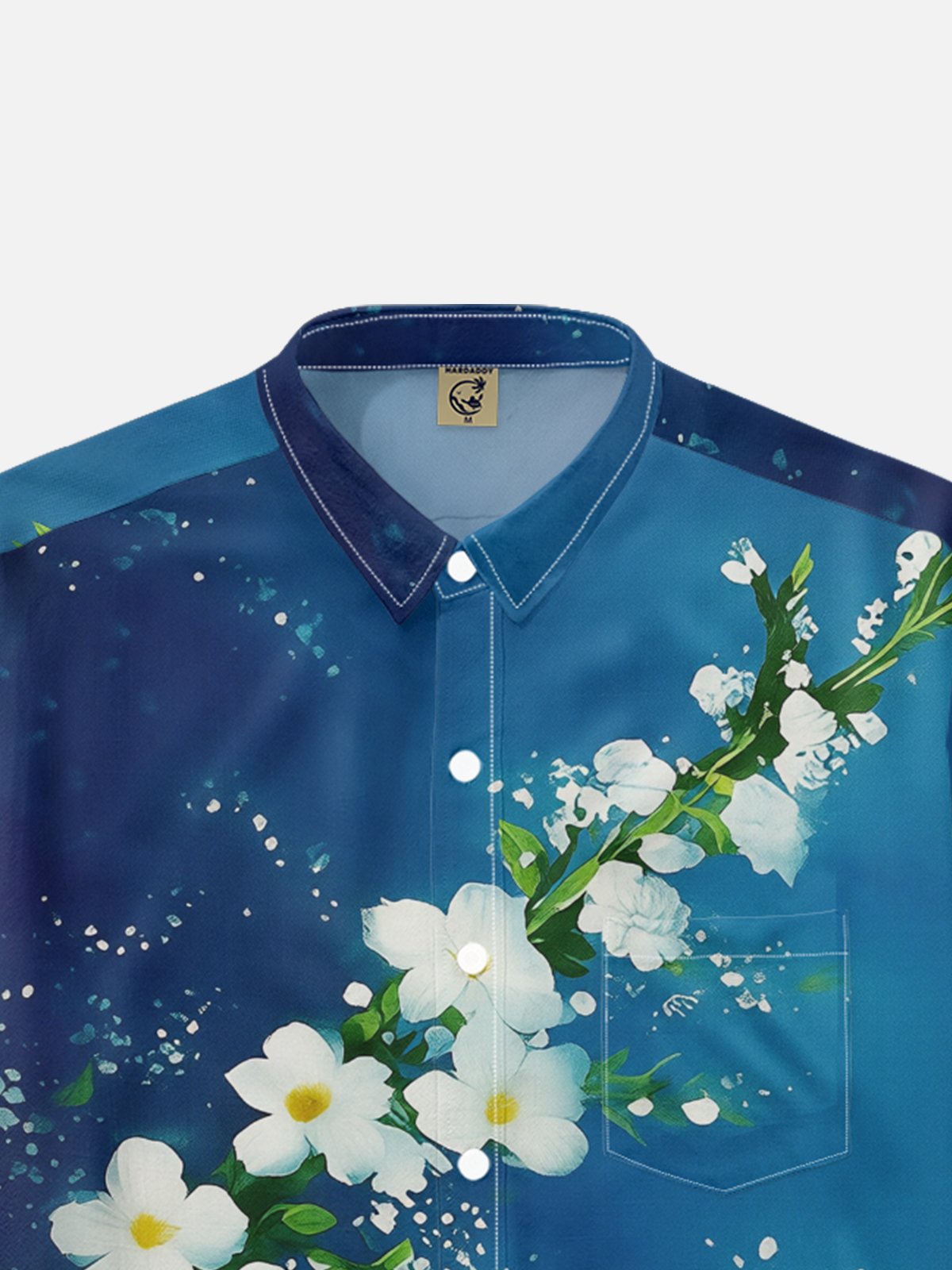 Moisture Wicking Abstract Gradient Floral & Botanical Print and Chest Pocket Holiday Hawaiian Shirt