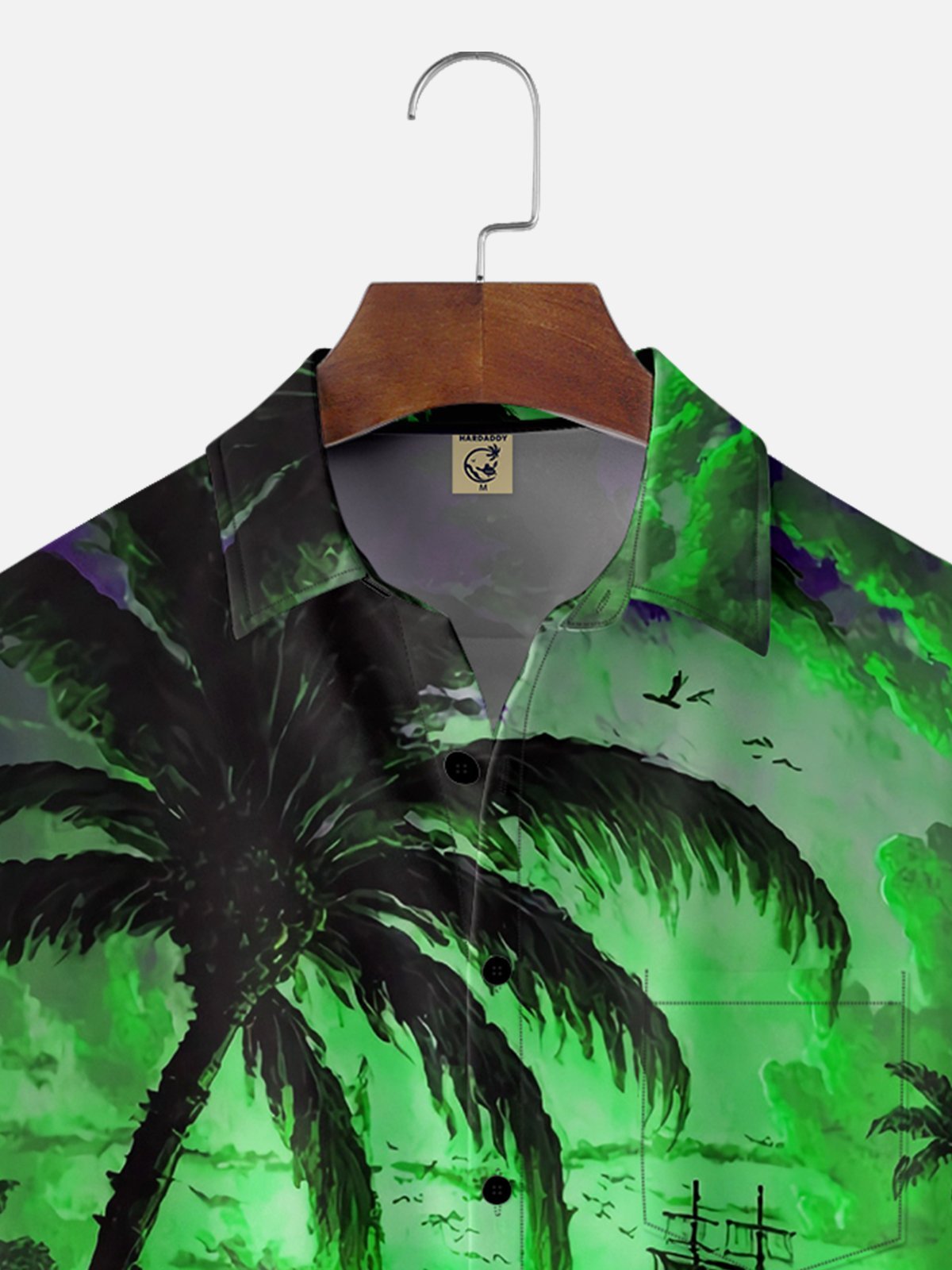 Moisture-wicking Palm Tree Sailing Boat Chest Pocket Hawaiian Shirt