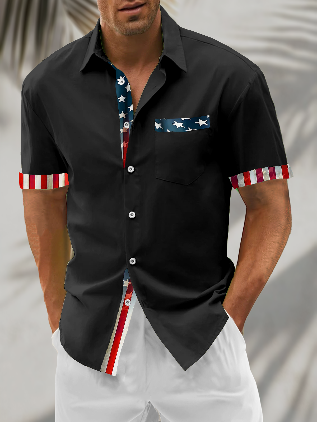Moisture Wicking Solid Color Patchwork American Flag 250th Anniversary Chest Pocke Holiday Hawaiian Shirt